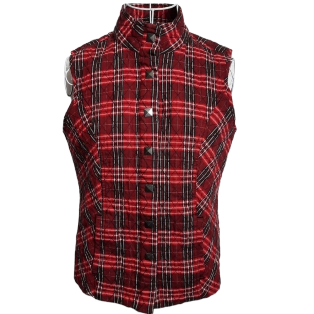 Christopher & Banks Red Plaid Quilted Vest SZ S
